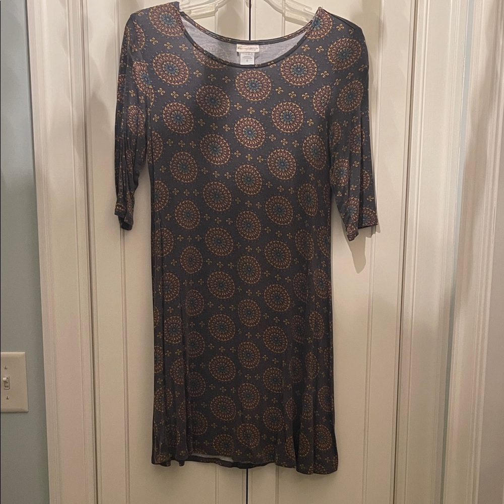 NATURAL LIFE Gray and Orange Patterned Long Sleeve Dress